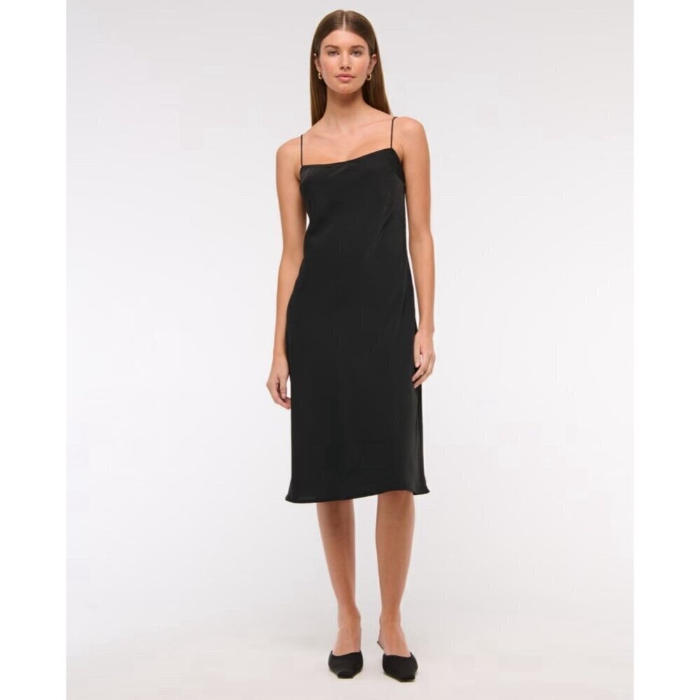 NEW! Abercrombie & Fitch Julia Slip Midi Dress Satin Black SZ S